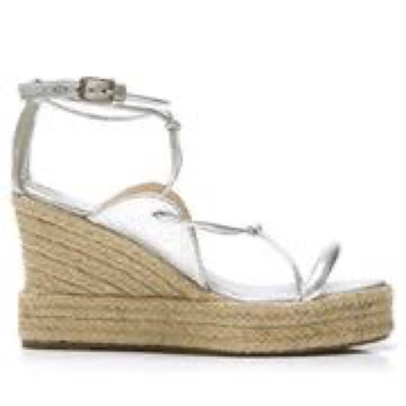 Paula Torres Metallic Espadrille Platform Wedge Sandal Silver Size 7 - Picture 2 of 13